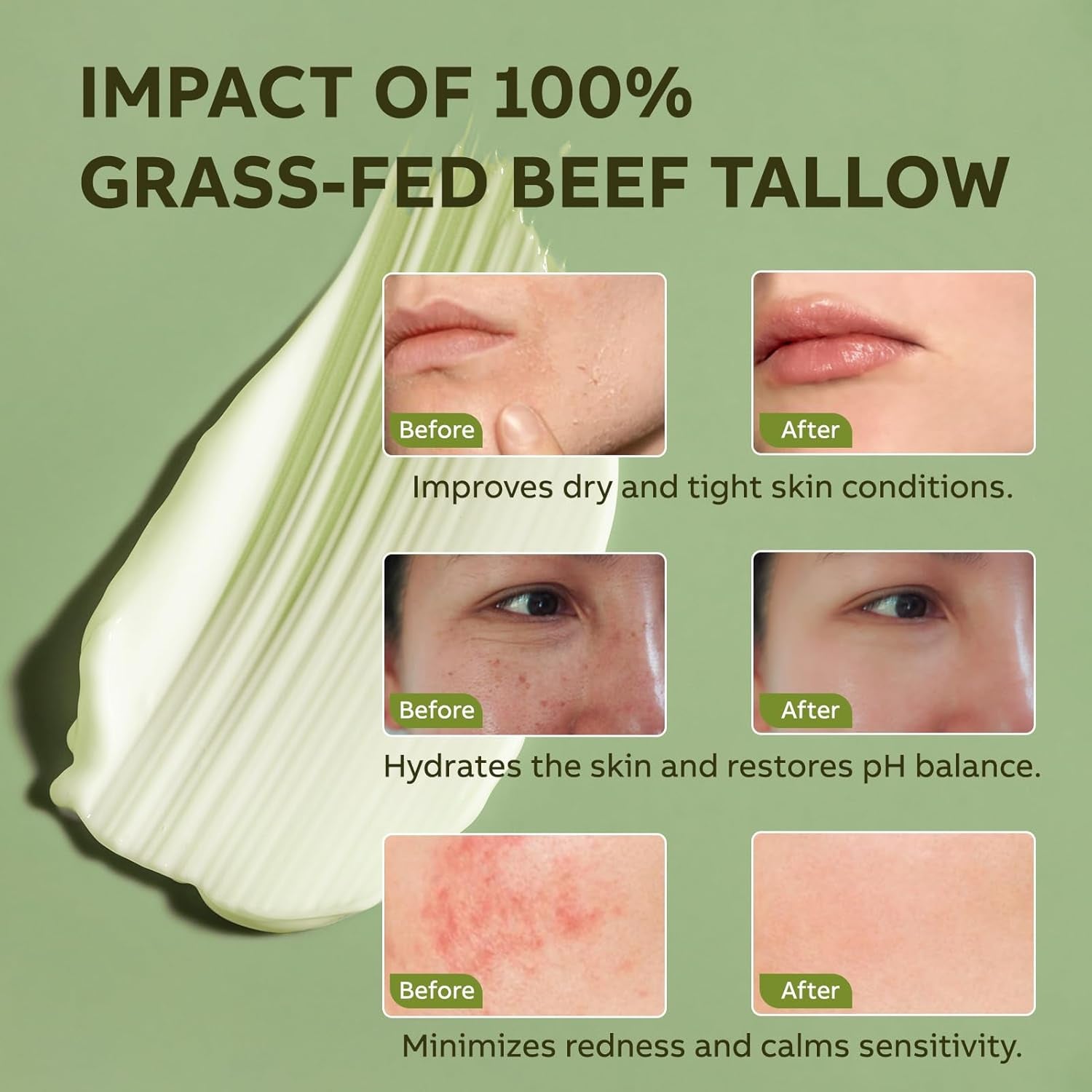 Nourishing Beef Tallow & Honey Balm - All-Natural Moisturizer for Face & Body - Hydrates & Revitalizes Skin - Grass Fed Whipped Balm with Raw Wild Honey (2Oz)