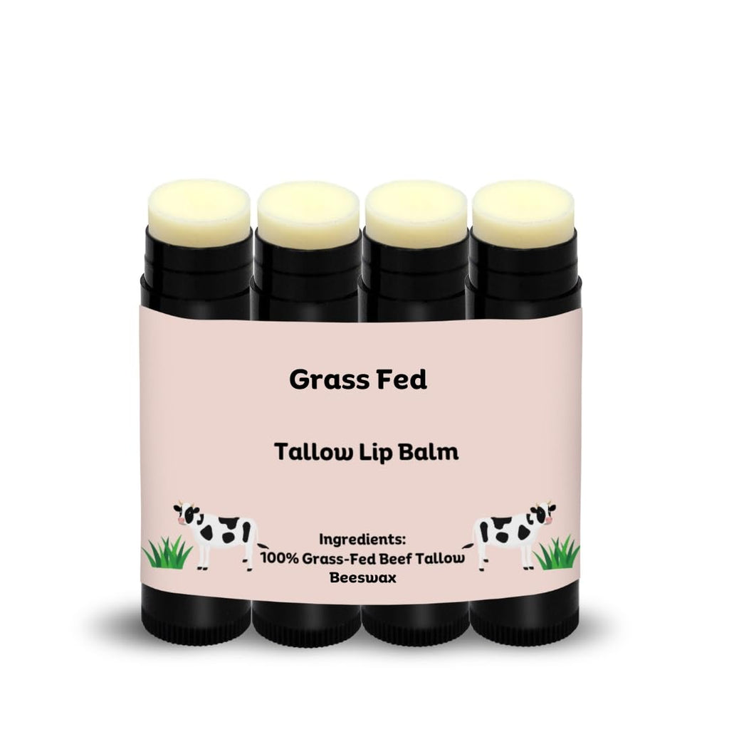 Nourish Your Lips with Our 100% Grass Fed Organic Beef Tallow Lip Balm - 4 Pack of All-Natural Hydrating Care