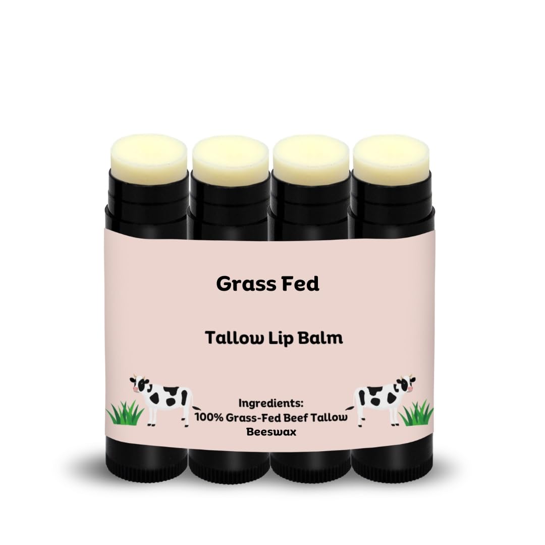 Nourish Your Lips with Our 100% Grass Fed Organic Beef Tallow Lip Balm - 4 Pack of All-Natural Hydrating Care