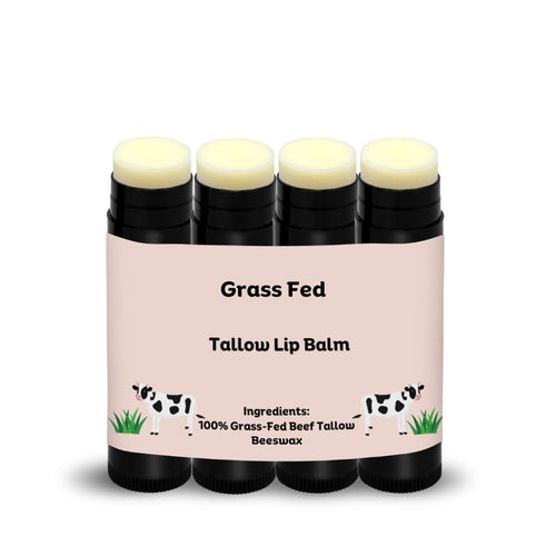 Nourish Your Lips with Our 100% Grass Fed Organic Beef Tallow Lip Balm - 4 Pack of All-Natural Hydrating Care