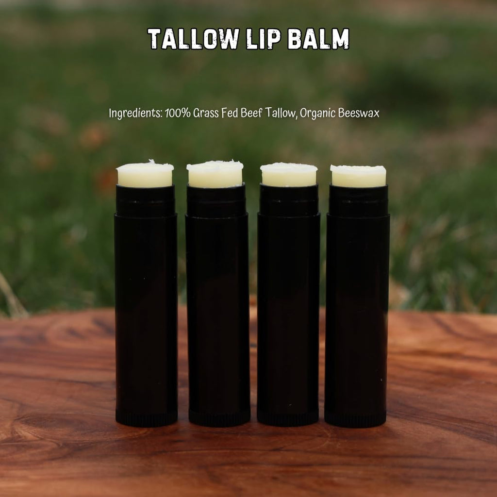Nourish Your Lips with Our 100% Grass Fed Organic Beef Tallow Lip Balm - 4 Pack of All-Natural Hydrating Care
