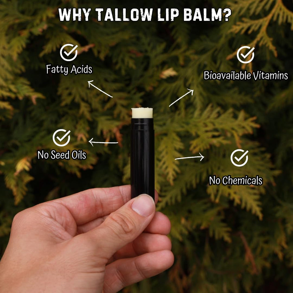 Nourish Your Lips with Our 100% Grass Fed Organic Beef Tallow Lip Balm - 4 Pack of All-Natural Hydrating Care